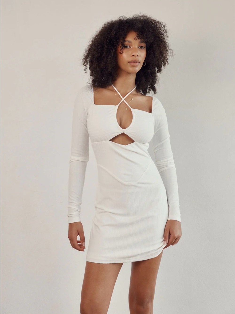 Sabo Carmelita Long Sleeve White Cutout Bodycon Dress - Women's